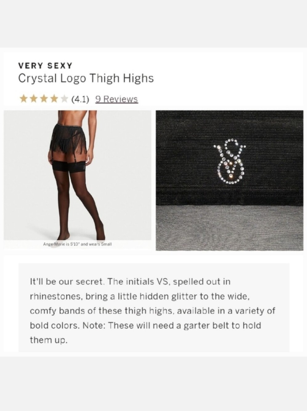 Victoria's secret very sexy logo shine thigh-high stockings BLACK LARGE